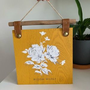 “Bloom Wildly” Boho Mustard Square Wood Sign